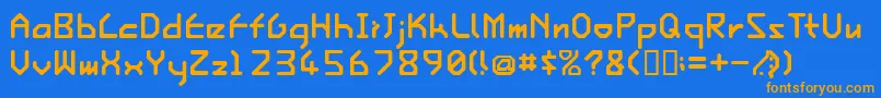 フォントIshirge – オレンジ色の文字が青い背景にあります。