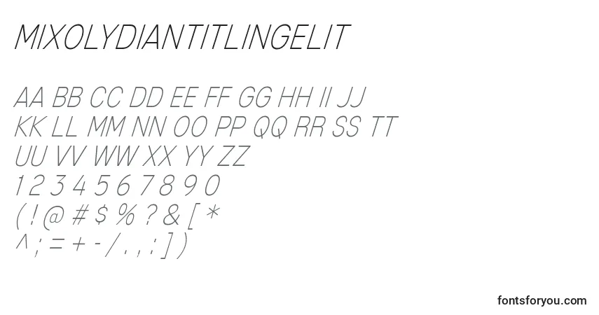 Czcionka MixolydianTitlingElIt – alfabet, cyfry, specjalne znaki