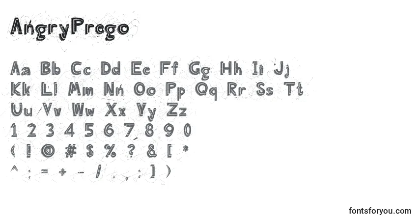 Schriftart AngryPrego – Alphabet, Zahlen, spezielle Symbole