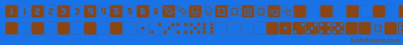 Weitere Informationen zur DpolyBlockDice-Schriftart DpolyBlockDice-Schriftart – Braune Schriften auf blauem Hintergrund