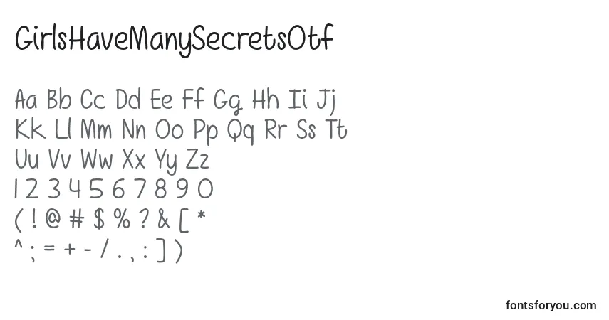 A fonte GirlsHaveManySecretsOtf – alfabeto, números, caracteres especiais