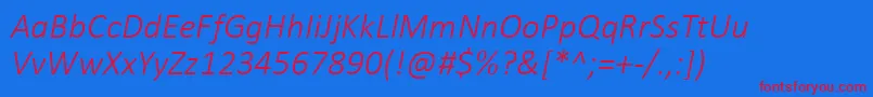 フォントCalibriLightItalic – 赤い文字の青い背景