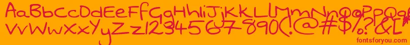 SwankyAndMooMoo-Schriftart – Rote Schriften auf orangefarbenem Hintergrund