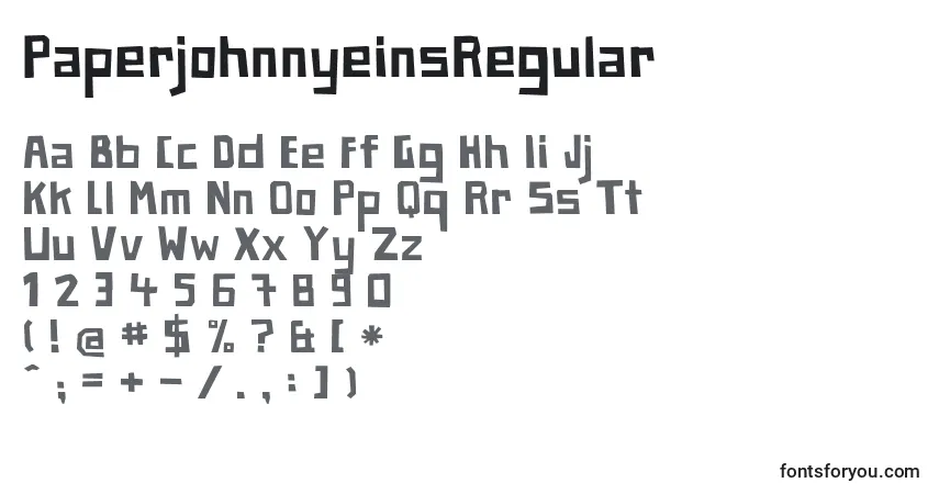 A fonte PaperjohnnyeinsRegular – alfabeto, números, caracteres especiais