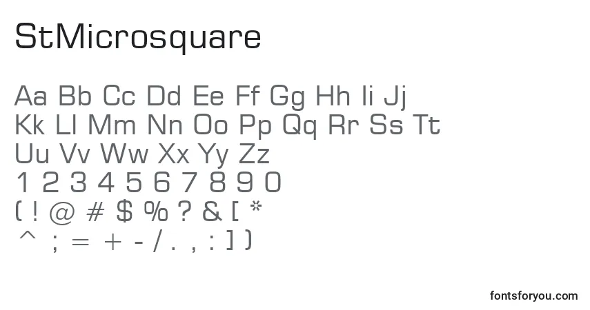 Czcionka StMicrosquare – alfabet, cyfry, specjalne znaki