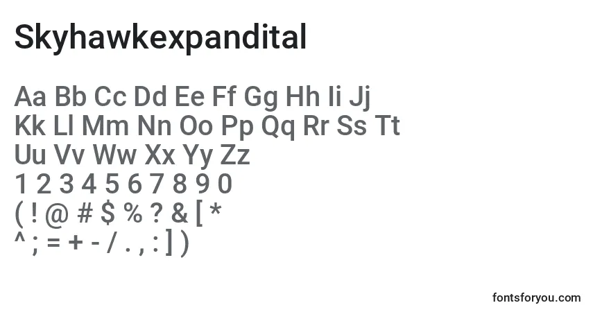 Шрифт Skyhawkexpandital – алфавит, цифры, специальные символы