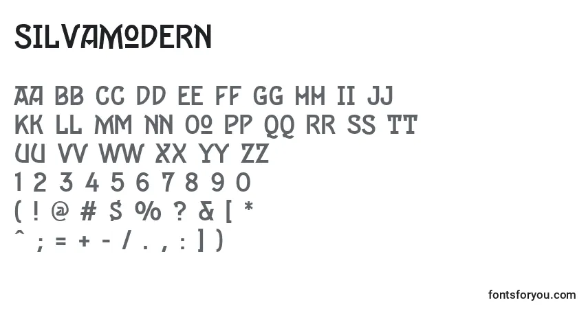 characters of silvamodern font, letter of silvamodern font, alphabet of  silvamodern font