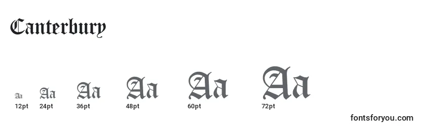 sizes of canterbury font, canterbury sizes