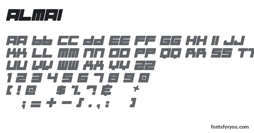 characters of almai font, letter of almai font, alphabet of  almai font