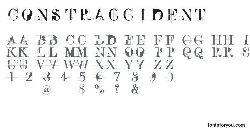 characters of constraccident font, letter of constraccident font, alphabet of  constraccident font