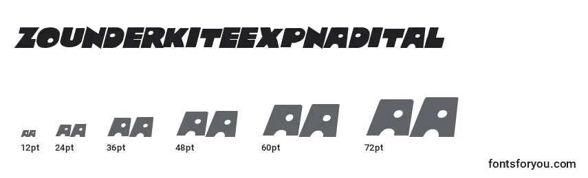 sizes of zounderkiteexpnadital font, zounderkiteexpnadital sizes