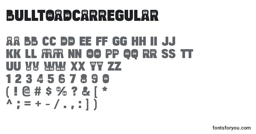 characters of bulltoadcarregular font, letter of bulltoadcarregular font, alphabet of  bulltoadcarregular font