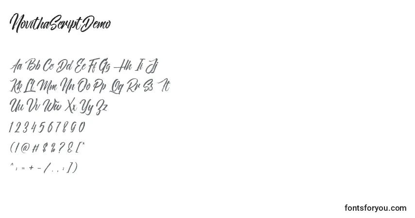characters of novithascriptdemo font, letter of novithascriptdemo font, alphabet of  novithascriptdemo font