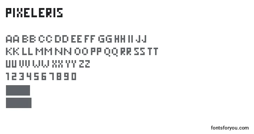 characters of pixeleris font, letter of pixeleris font, alphabet of  pixeleris font