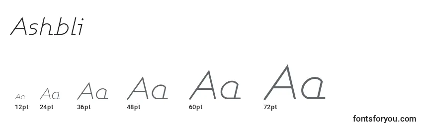 sizes of ashbli font, ashbli sizes