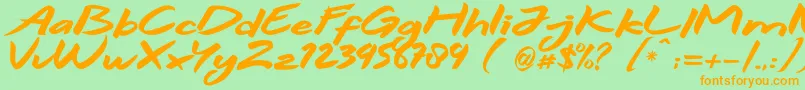 フォントHitam – オレンジの文字が緑の背景にあります。