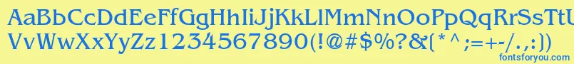 フォントBenguiatRegular – 青い文字が黄色の背景にあります。