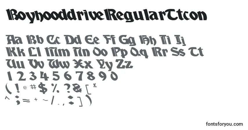 Czcionka BoyhooddriveRegularTtcon – alfabet, cyfry, specjalne znaki