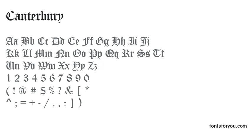 A fonte Canterbury – alfabeto, números, caracteres especiais