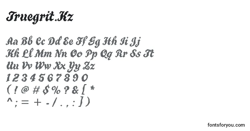 A fonte Truegrit.Kz – alfabeto, números, caracteres especiais