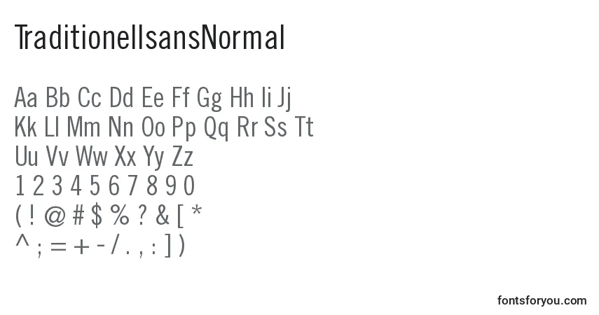 A fonte TraditionellsansNormal – alfabeto, números, caracteres especiais