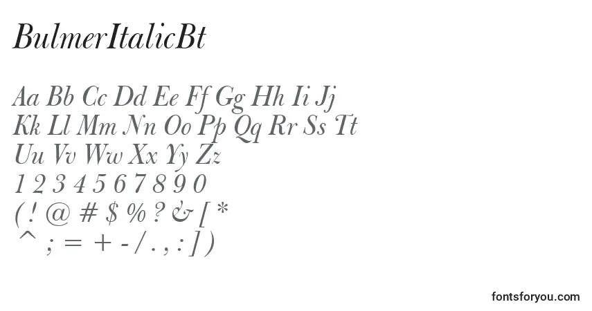 Czcionka BulmerItalicBt – alfabet, cyfry, specjalne znaki