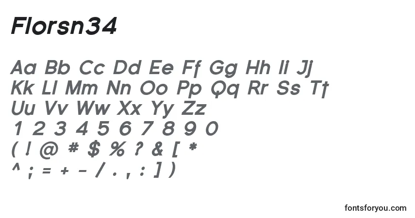Czcionka Florsn34 – alfabet, cyfry, specjalne znaki