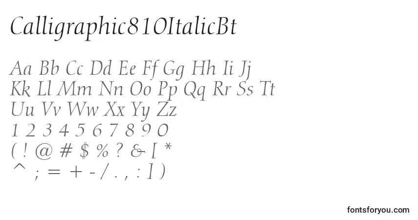 Шрифт Calligraphic810ItalicBt – алфавит, цифры, специальные символы