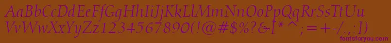 Calligraphic810ItalicBt Font – Purple Fonts on Brown Background