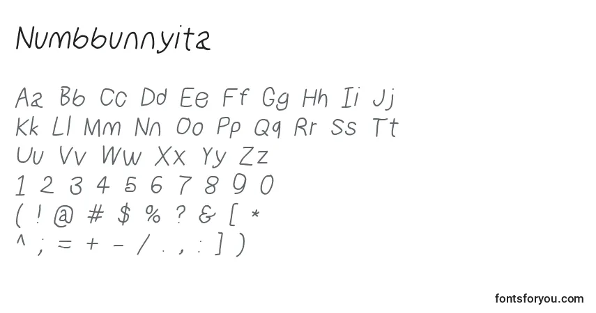 Schriftart Numbbunnyita – Alphabet, Zahlen, spezielle Symbole