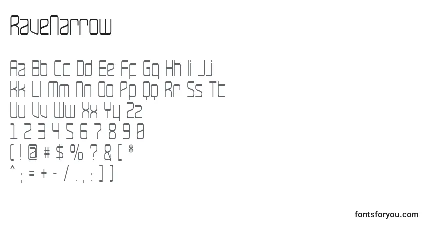 RaveNarrow Font – alphabet, numbers, special characters