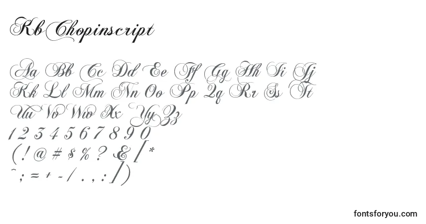 Czcionka KbChopinscript – alfabet, cyfry, specjalne znaki