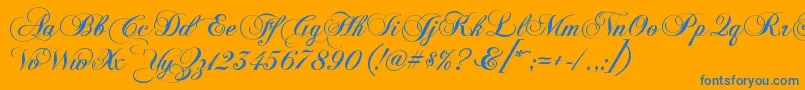 KbChopinscript-Schriftart – Blaue Schriften auf orangefarbenem Hintergrund