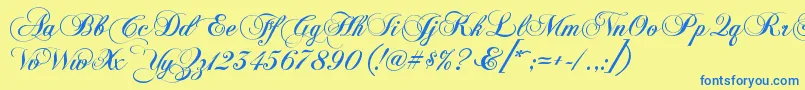 KbChopinscript Font – Blue Fonts on Yellow Background