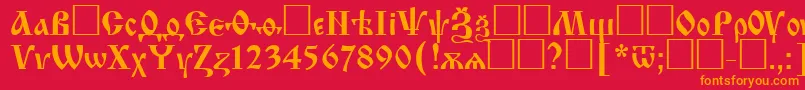 フォントIzhitsacttRegular – 赤い背景にオレンジの文字