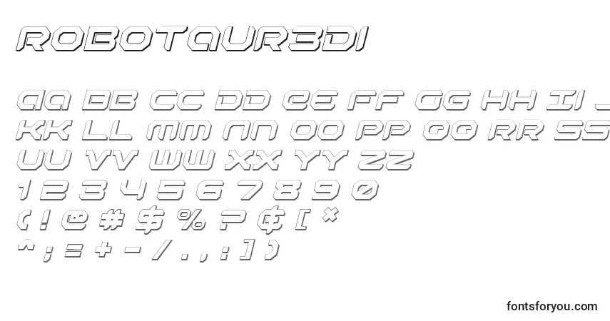 A fonte Robotaur3Di – alfabeto, números, caracteres especiais