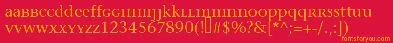 フォントMigraineserif – 赤い背景にオレンジの文字