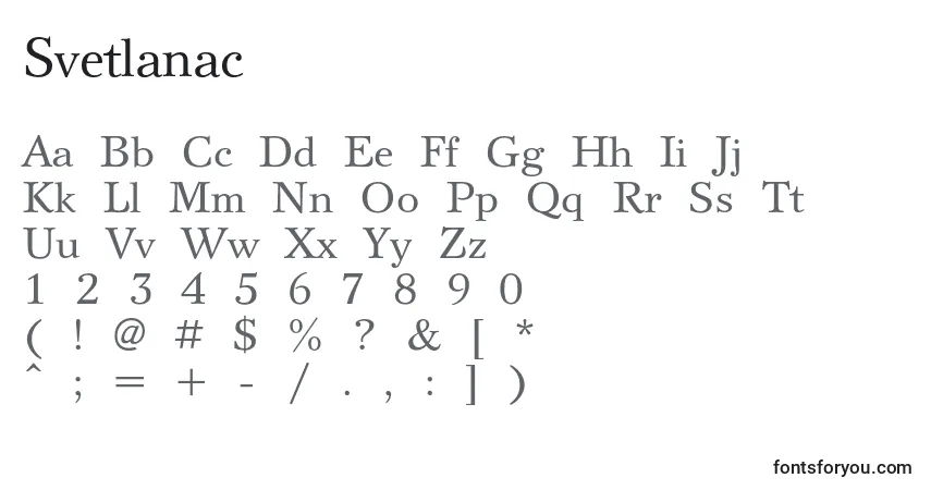Svetlanac-fontti – aakkoset, numerot, erikoismerkit