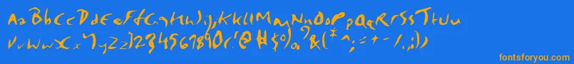 フォントElmore – オレンジ色の文字が青い背景にあります。