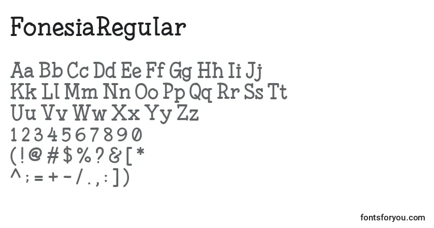 Schriftart FonesiaRegular – Alphabet, Zahlen, spezielle Symbole