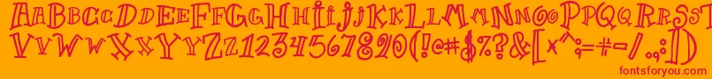 Goof-Schriftart – Rote Schriften auf orangefarbenem Hintergrund