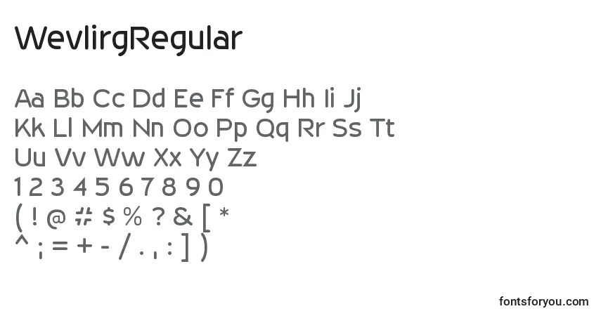 A fonte WevlirgRegular – alfabeto, números, caracteres especiais