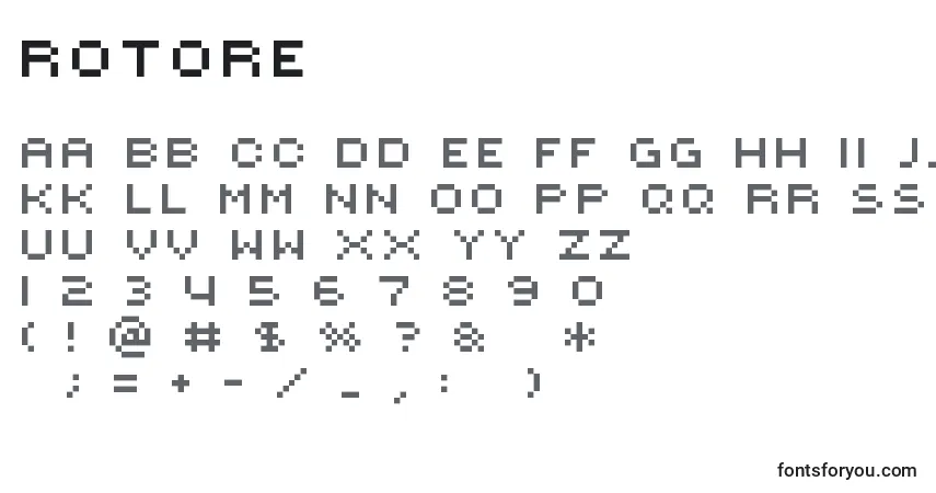 Schriftart Rotore – Alphabet, Zahlen, spezielle Symbole