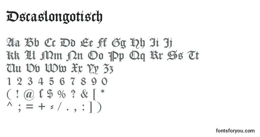 Dscaslongotisch (49960)-fontti – aakkoset, numerot, erikoismerkit