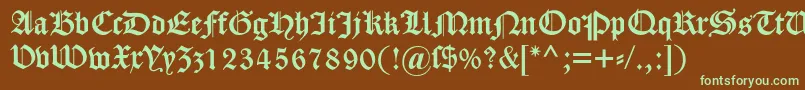 フォントDscaslongotisch – 緑色の文字が茶色の背景にあります。