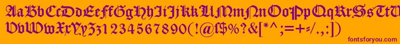 Dscaslongotisch-Schriftart – Violette Schriften auf orangefarbenem Hintergrund