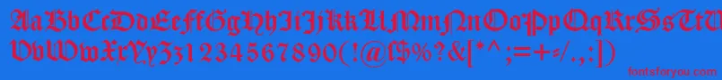 Dscaslongotisch-Schriftart – Rote Schriften auf blauem Hintergrund