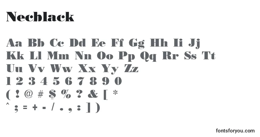 A fonte Necblack – alfabeto, números, caracteres especiais