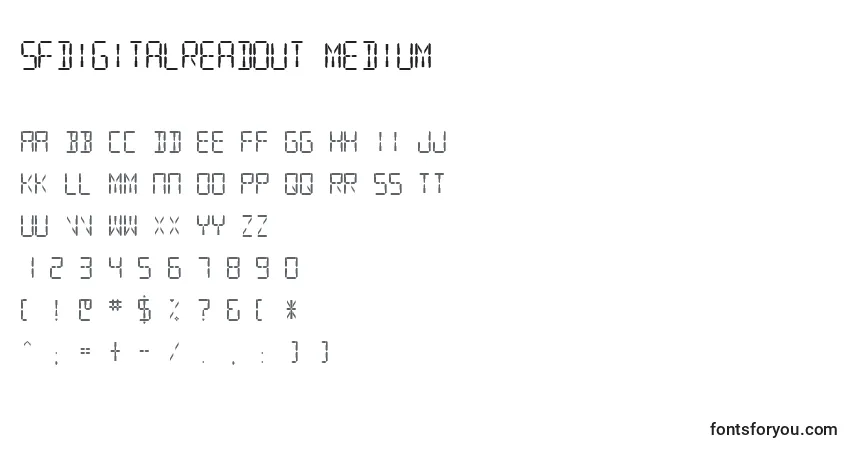 Czcionka Sfdigitalreadout Medium – alfabet, cyfry, specjalne znaki