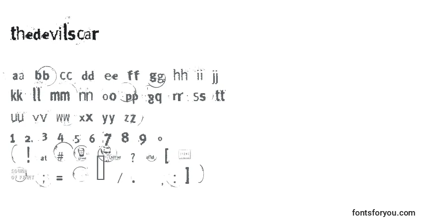 Czcionka TheDevilsCar – alfabet, cyfry, specjalne znaki